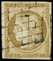 1    10c. Bistre Jaune, Obl. GRILLE, TB - 1849-1850 Cérès