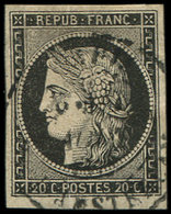 3    20c. Noir Sur Jaune, Format étiré 18 X 22 Et Petite Amorce De Pli Accordéon, Obl. Càd, TB. J - 1849-1850 Ceres