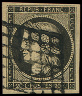 3    20c. Noir Sur Jaune, Obl. GRILLE, Belles Marges, TTB - 1849-1850 Cérès