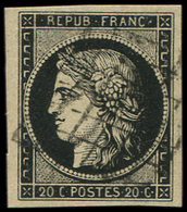 3    20c. Noir Sur Jaune, Obl. GRILLE, Grandes Marges, TTB - 1849-1850 Cérès