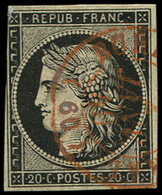 3    20c. Noir Sur Jaune, Touché Dans Un Angle, Obl. Càd Rouge T15 BUR(EAU CENT)RAL 2/1/49, Frappe TB, Rare. C - 1849-1850 Cérès