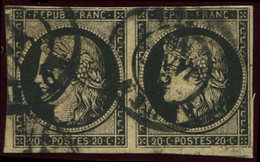 3    20c. Noir Sur Jaune, PAIRE Obl. Càd T15 ROUEN 8 JANV 49, TB - 1849-1850 Cérès