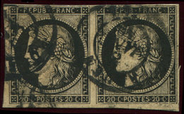 3    20c. Noir Sur Jaune, PAIRE Obl. Càd T15 ROUEN 8 JANV 49, TB - 1849-1850 Ceres