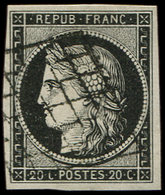 3a   20c. Noir Sur Blanc, Obl. GRILLE, TTB - 1849-1850 Cérès