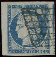 4    25c. Bleu, Obl. GRILLE, Marges énormes, Voisin à Droite, Superbe - 1849-1850 Cérès