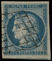 4    25c. Bleu, Grandes Marges, Amorce De Voisin En Bas, Obl. GRILLE, TTB/Superbe - 1849-1850 Cérès