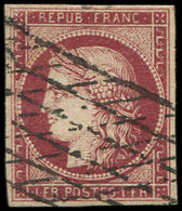 6b    1f. Carmin Foncé, Obl. GRILLE SANS FIN, Très Léger Pelurage, TB. C - 1849-1850 Ceres