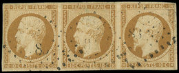 9    10c. Bistre Jaune, BANDE De 3 (au Filet Dans Un Angle) Obl. PC, TB. C - 1852 Louis-Napoléon