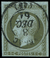 11    1c. Olive, Obl. Càd T15 NERAC 8/12/61, TB - 1853-1860 Napoléon III.