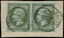 11    1c. Olive, PAIRE Obl. Càd T15 ROUEN 1/1/68 S. Fragt, TB - 1853-1860 Napoléon III