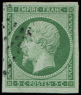 12    5c. Vert, Belles Marges, Obl. PC, Effigie Dégagée, TTB/Superbe - 1853-1860 Napoléon III.