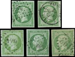 12    5c. Vert, 5 Unités, Nuances Différentes, Tous TB - 1853-1860 Napoléon III