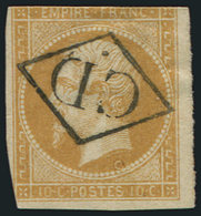 13A  10c. Bistre, T I, Coupé En Haut, Obl. CD Dans Un Losange, Frappe TTB - 1853-1860 Napoléon III