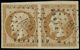 13A  10c. Bistre T I PAIRE, Grandes Marges, Amorce De Voisin En Haut, Obl. PC 464, Superbe - 1853-1860 Napoléon III
