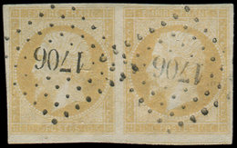 13Al 10c. Citron, Impression Défectueuse, T I, PAIRE Obl. PC 1706, Frappes Superbes - 1853-1860 Napoléon III.