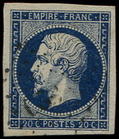 14Aa 20c. Bleu Foncé, T I, Grandes Marges, Obl. PC Léger, Superbe - 1853-1860 Napoléon III