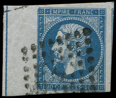 14Ai 20c. Bleu, T I, FILET D'ENCADREMENT, Obl. Losanges Lettres BATONS, TB - 1853-1860 Napoléon III