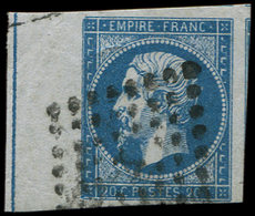 14Ai 20c. Bleu, T I, FILET D'ENCADREMENT, Obl. Losanges Lettres BATONS, TB - 1853-1860 Napoléon III.