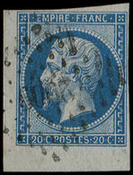 14B  20c. Bleu, T II, Petit Bdf, Obl. PC, TTB/Superbe - 1853-1860 Napoléon III.