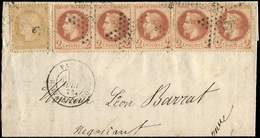 26B   2c. Rouge-brun Clair, T II, BANDE De 3 Et PAIRE Obl. Etoile 35 Avec N°59 S. Grand Fragt R. De Luxembourg 25/6/72, - 1863-1870 Napoléon III Lauré