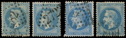 29A Et 29B, 20c. Bleu, T I Et T II (3), Variété D'impression Dont A LA CORNE, Obl., B/TB - 1863-1870 Napoléon III Lauré