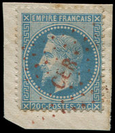 29B  20c. Bleu, T II, Défx, Obl. Los. ROUGE CER Sur Fragt, Frappe TB - 1863-1870 Napoléon III Lauré
