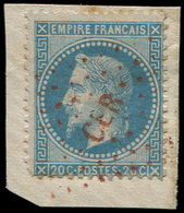 29B  20c. Bleu, T II, Défx, Obl. Los. ROUGE CER Sur Fragt, Frappe TB - 1863-1870 Napoléon III. Laure