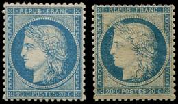 * 37 Et 37b, 20c. Bleu Et Bleu Papier Jaunâtre, Gomme à Voir, Aspect TB - 1870 Belagerung Von Paris