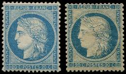 * 37 Et 37b, 20c. Bleu Et Bleu Papier Jaunâtre, Gomme à Voir, Aspect TB - 1870 Siège De Paris