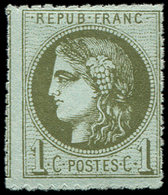 * 39C   1c. Olive, R III, Percé En Lignes, Forte Ch., TB - 1870 Emission De Bordeaux