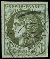 39B   1c. Olive, R II, Pos. 6, Obl. Càd, Grandes Marges, TTB - 1870 Emission De Bordeaux