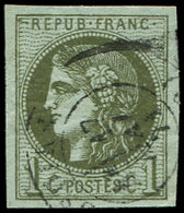 39B   1c. Olive, R II, Pos. 6, Obl. Càd, Grandes Marges, TTB - 1870 Ausgabe Bordeaux