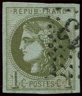 39C   1c. Olive, R III, Grandes Marges, Obl. GC, Effigie Dégagée, Superbe - 1870 Emission De Bordeaux