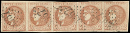 40B   2c. Brun-rouge, R II, BANDE De 5 Obl. GC 3367, Pos. 11 à 15, TTB - 1870 Emission De Bordeaux