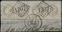 41B   4c. Gris, R II, BANDE De 4 Obl. GC 1307 Sur Fragt, Càd T17 DIJON 3/6/71, TB. C - 1870 Emission De Bordeaux