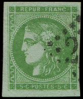 42B   5c. Vert-jaune, R II, Obl. GC 2(  ), Effigie Dégagée, TTB - 1870 Emission De Bordeaux