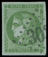 42B   5c. Vert Jaune, R II, Obl. GC, TTB - 1870 Emission De Bordeaux