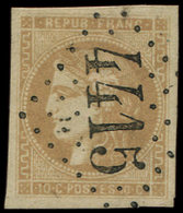 43A  10c. Bistre, R I, Obl. GC 4415, Frappe Superbe, TTB - 1870 Emission De Bordeaux