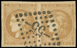 43A  10c. Bistre, R I, PAIRE Obl. GC 55, Petite Froissure Entre Les 2 T., Sinon TB/TTB - 1870 Ausgabe Bordeaux