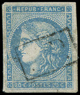 45C  20c. Bleu, T II, R III, Obl. PP, Défx, B/TB - 1870 Ausgabe Bordeaux