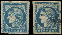 45C  20c. Bleu, T II, R III, 2 Nuances Obl., TB - 1870 Emission De Bordeaux