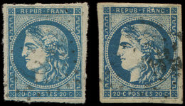 45C  20c. Bleu, T II, R III, 2 Nuances Obl., TB - 1870 Ausgabe Bordeaux