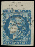 46B  20c. Bleu, T III, R II, Bdf, Obl., Superbe. J - 1870 Ausgabe Bordeaux