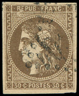 47   30c. Brun, Petit Manque D'impression, Oblitéré GC, TB - 1870 Emission De Bordeaux