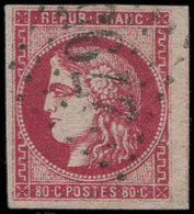 49c  80c. Rose Carminé, Obl. GC 2795, Filet De Voisin à Droite, TTB. J - 1870 Emission De Bordeaux