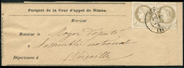 Let 52a   4c. Gris-jaunâtre, PAIRE Obl. Càd T17 NIMES S. Bande Pour Imprimé Pesant Entre 30 Et 35g., TB - 1849-1876: Période Classique