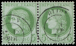 53    5c. Vert-jaune Sur Azuré, PAIRE Obl. Càd T17 DIJON 13/2/74, Frappe Superbe Et Bon Centrage, TTB/Superbe - 1849-1876: Période Classique