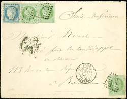 Let 53    5c. Vert-jaune Sur Azuré (3) + N°60 25c. Bleu, Obl. GC 5015 S. Env., Càd BONE ALGERIE 17/9/73, Arr. ROUEN 22/9 - 1849-1876: Période Classique