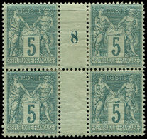 * 75    5c. Vert, BLOC De 4 Mill.8, TB - 1876-1878 Sage (Type I)