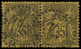 93   35c. Violet-noir Sur Jaune, PAIRE Obl. Càd D'Essai PL. De La BOURSE 22/6/88, Cérès N°4, TB - 1876-1878 Sage (Type I)